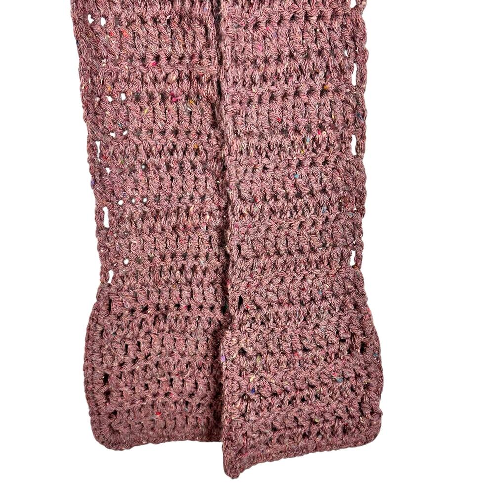 Hand Knit Grandma Wool Blend Soft Chunky Mauve Long Scarf w Pockets Boho Cozy - Picture 8 of 10